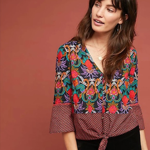 Anthropologie Tops - Anthropologie Maeve Carter Floral Tie Front Top